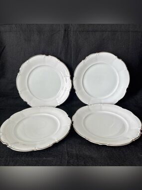 Saladmaster Estate Wedding Band 10" Dinner Plates Set of 4 White w/ Silver Band